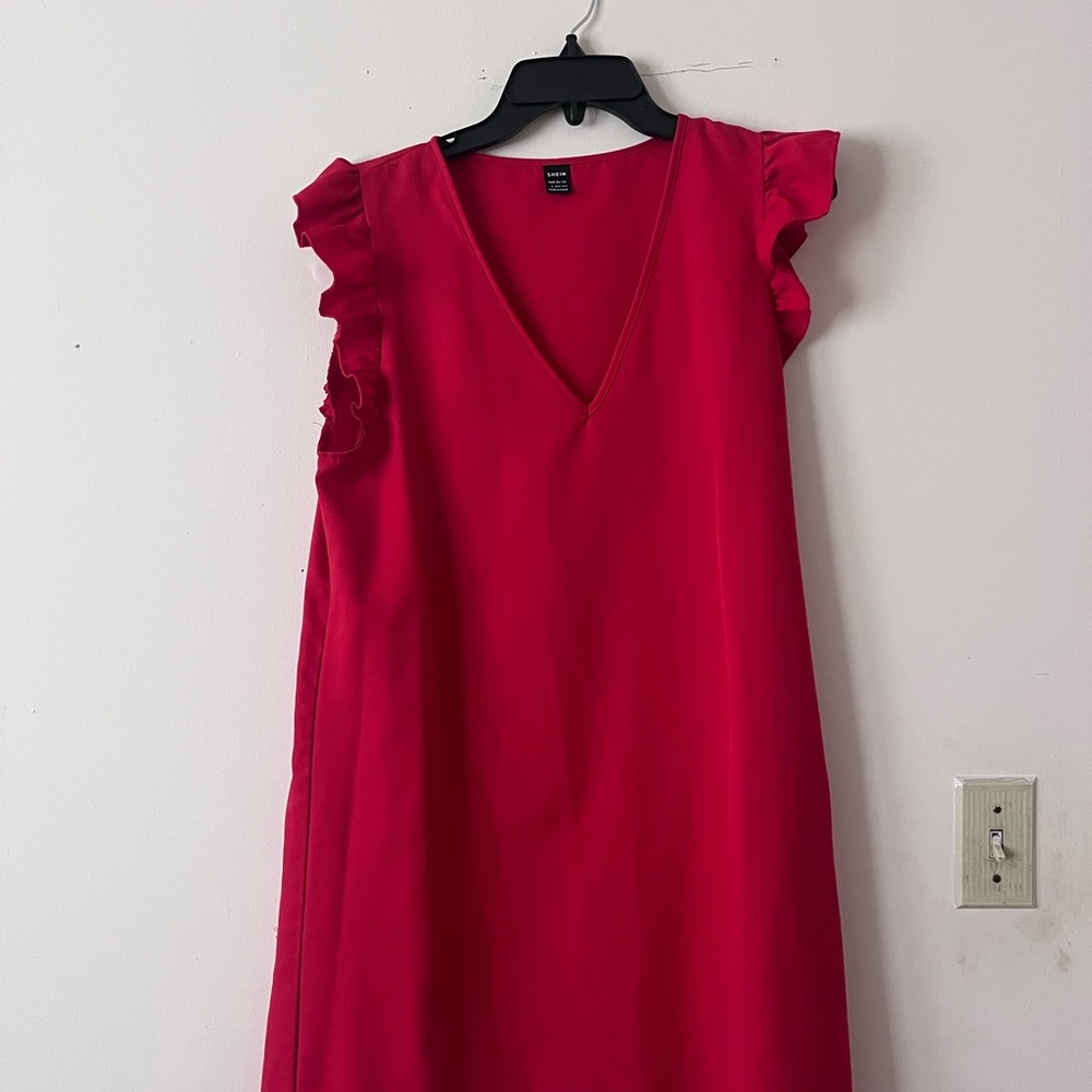 Red Ruffle Sleeve Dress